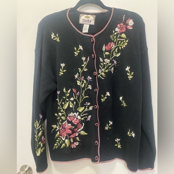 Tiara International Vintage Embroidery Knit Cardigan - Picture 1 of 8